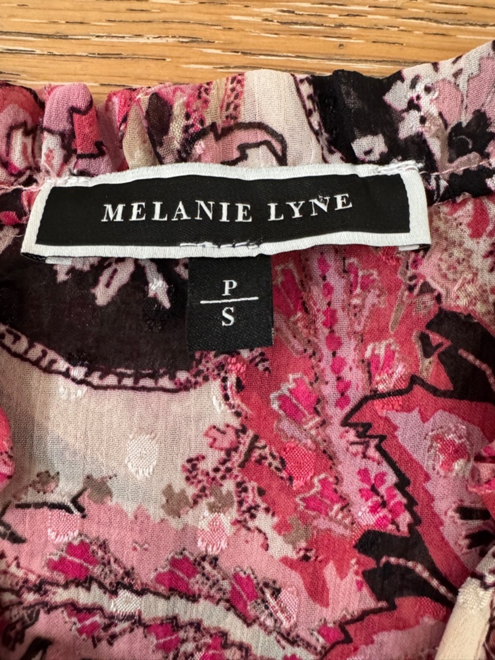 Pink Paisley Sheer Flowy Blouse Tie-Neck Long Sleeve Ruffle Trim Sz S - Picture 10 of 15